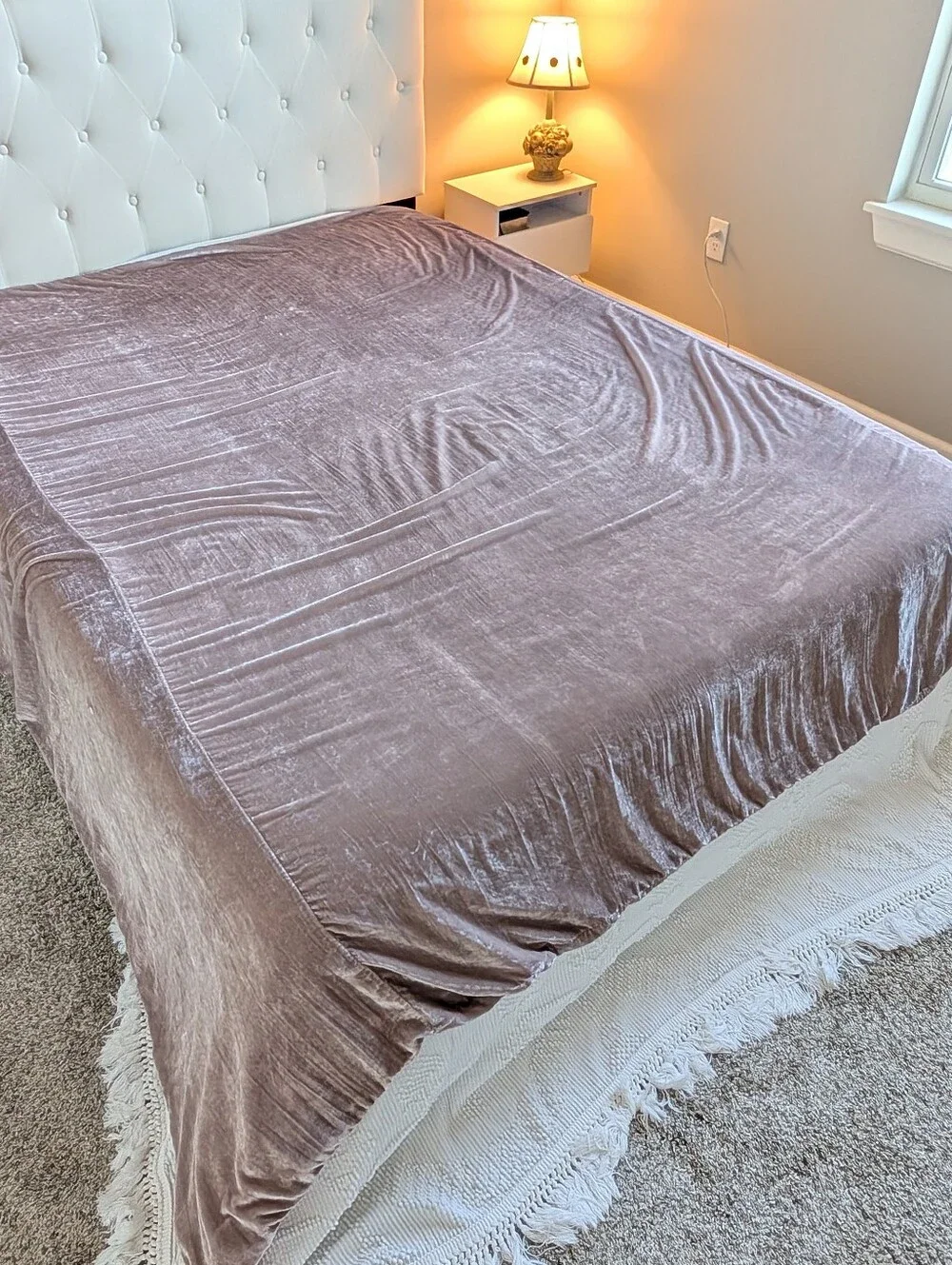 West Elm Queen Velvet Mauve Dusty Pink Duvet Cover Viscose Nylon Cotton